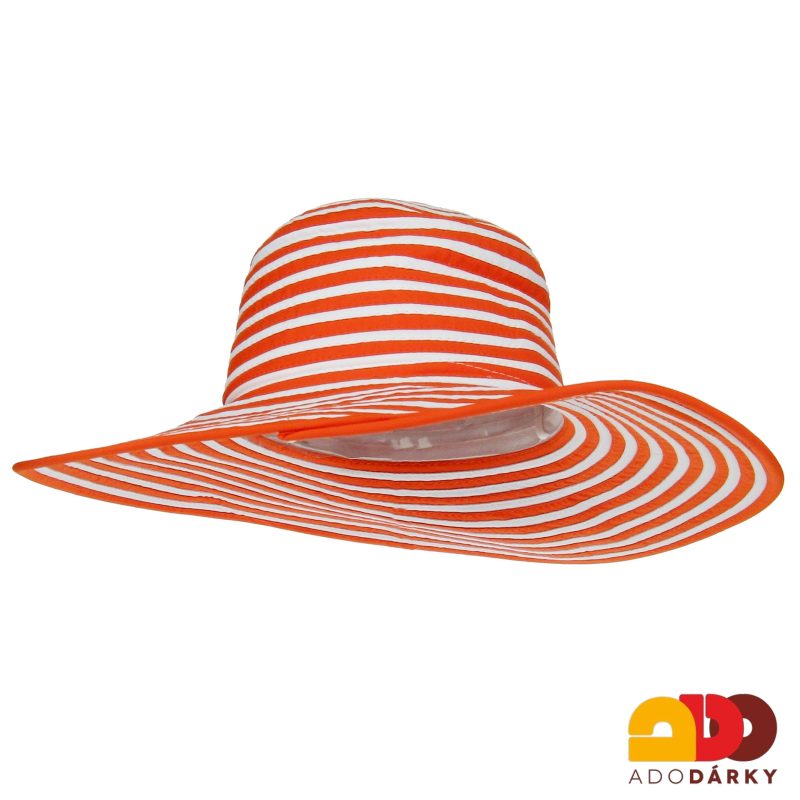 Dámský plážový klobouk oranžový pruhovaný