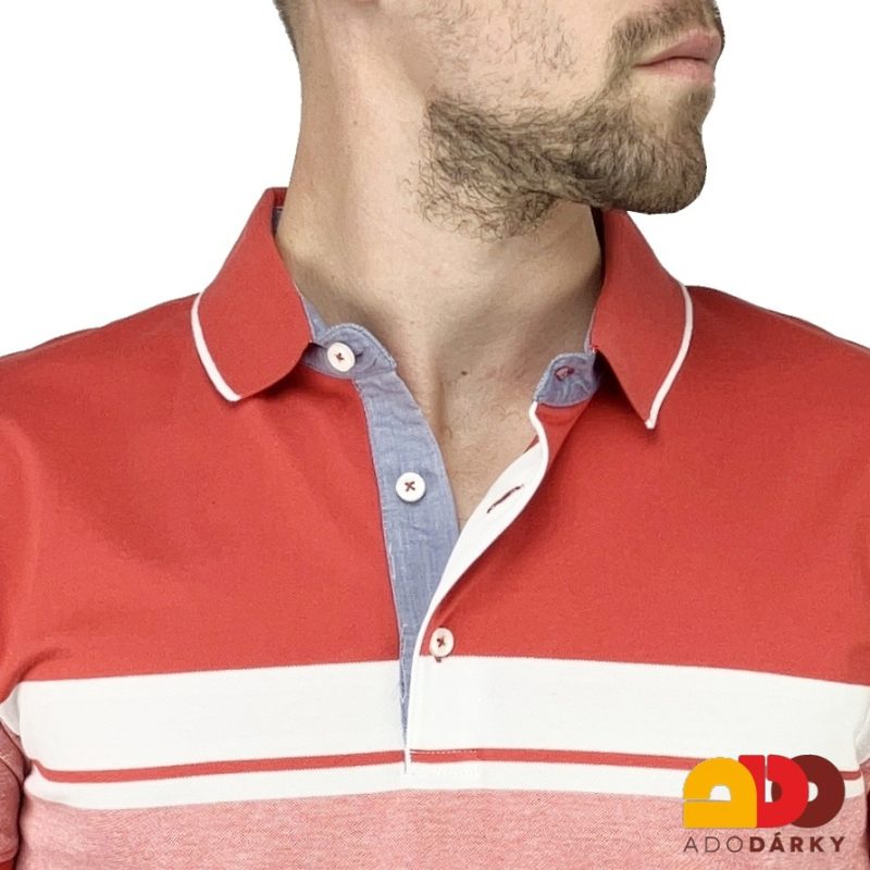 Pánská polokošile krátký rukáv červeno - bílé pruhy