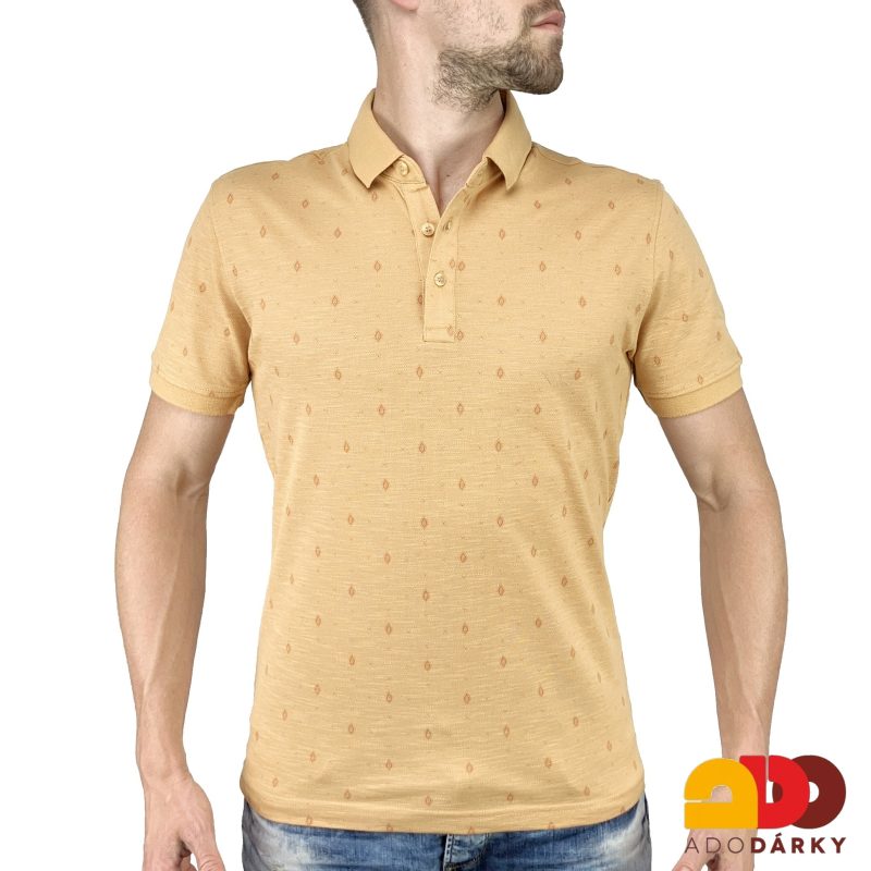 Pánská polokošile krátký rukáv žluto - oranžová s drobným vzorem
