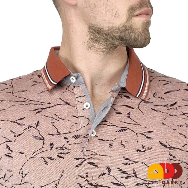 Pánská polokošile krátký rukáv růžovo - hnědá s větvičkami