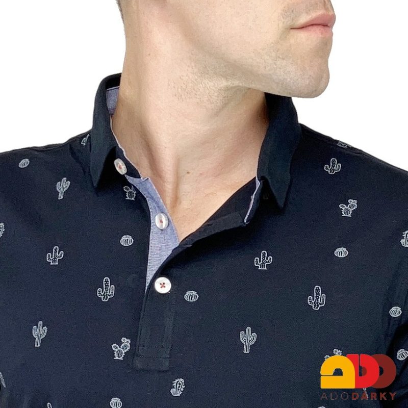 Pánská polokošile krátký rukáv modrá s kaktusy