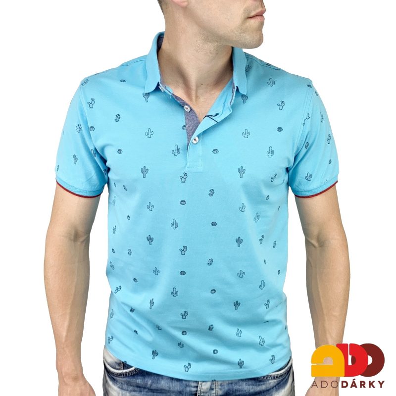 Pánská polokošile krátký rukáv světle modré s kaktusy