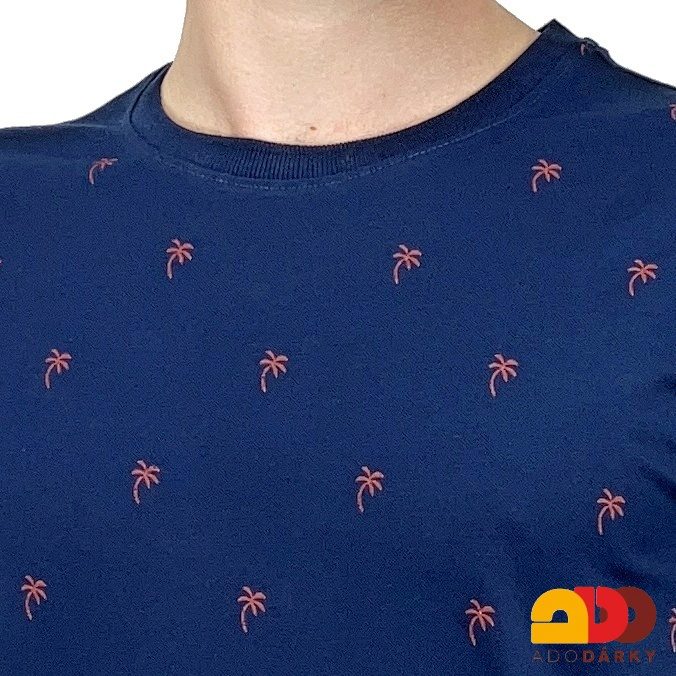 Pánské triko krátký rukáv tmavě modré s palmami