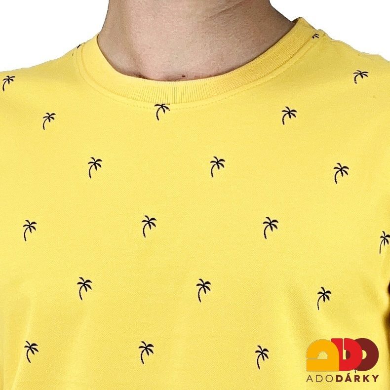 Pánské triko krátký rukáv žluté s palmami