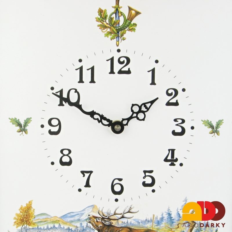 Porcelánové hodiny hnědé Lov - jelen 31 x 39 cm