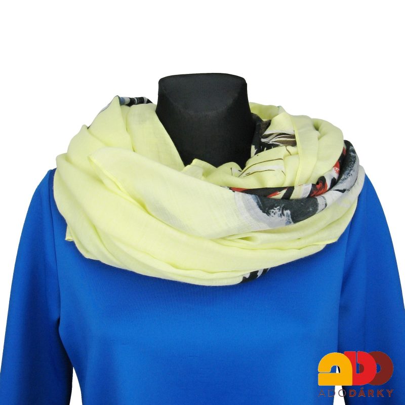 Jemná dámská šála s motýly, žlutá