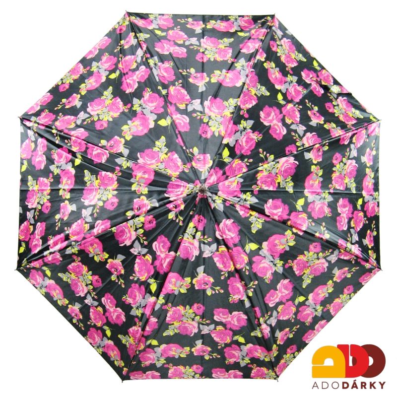 Dámský deštník černý s růžemi