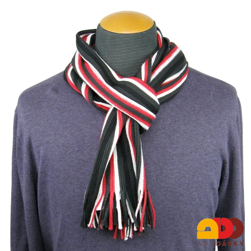 Černá pletená šála s barevnými proužky