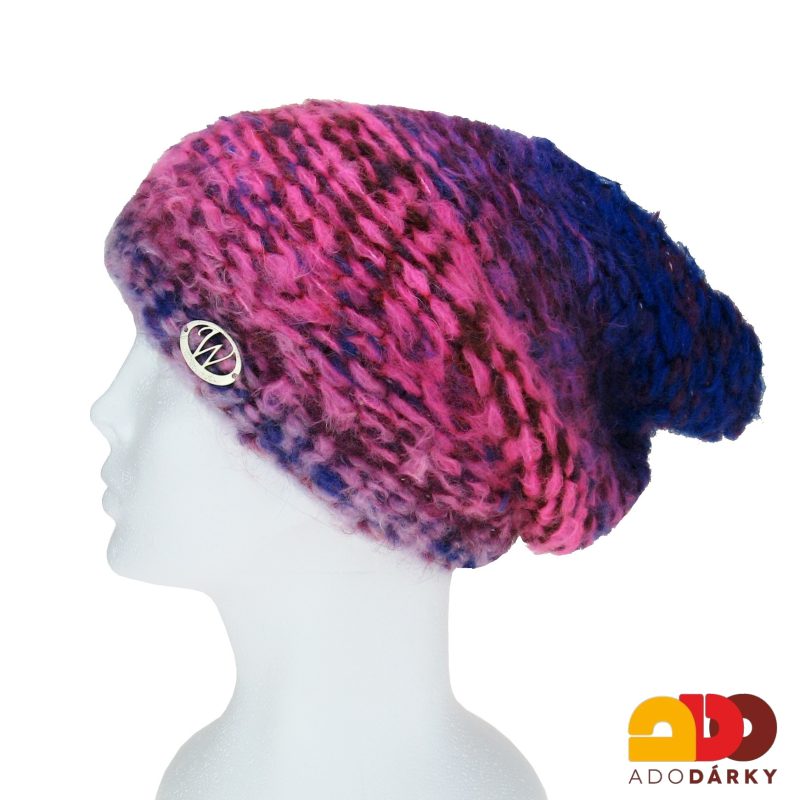 Pletená zimní čepice růžovo modrá melírovaná