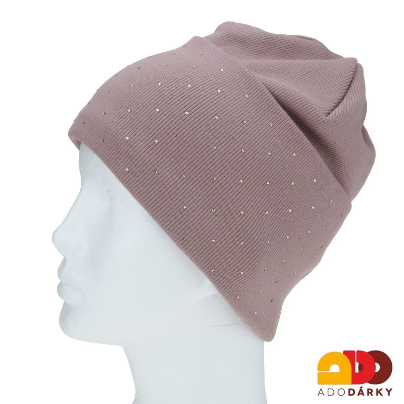 Dámská zimní čepice starorůžová s perličkama