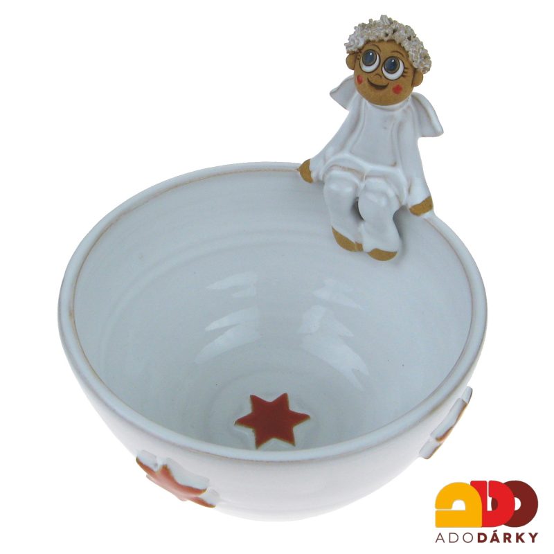 Keramická miska s andílkem a červeným dekorem