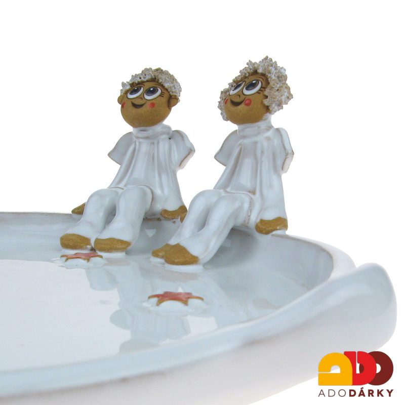 Keramický tác s andílky a červeným dekorem