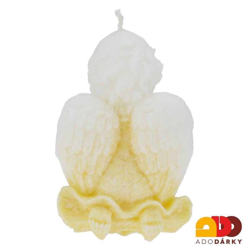 Svíčka klečící anděl světle žlutý  9,5 cm