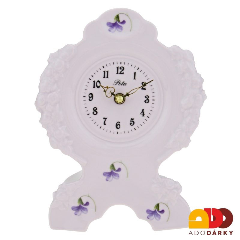 Hodiny zámecké růžový porcelán fialky 20,5 cm