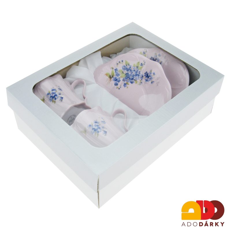 Sada šálků s podšálky růžový porcelán - pomněnky 0,15 l