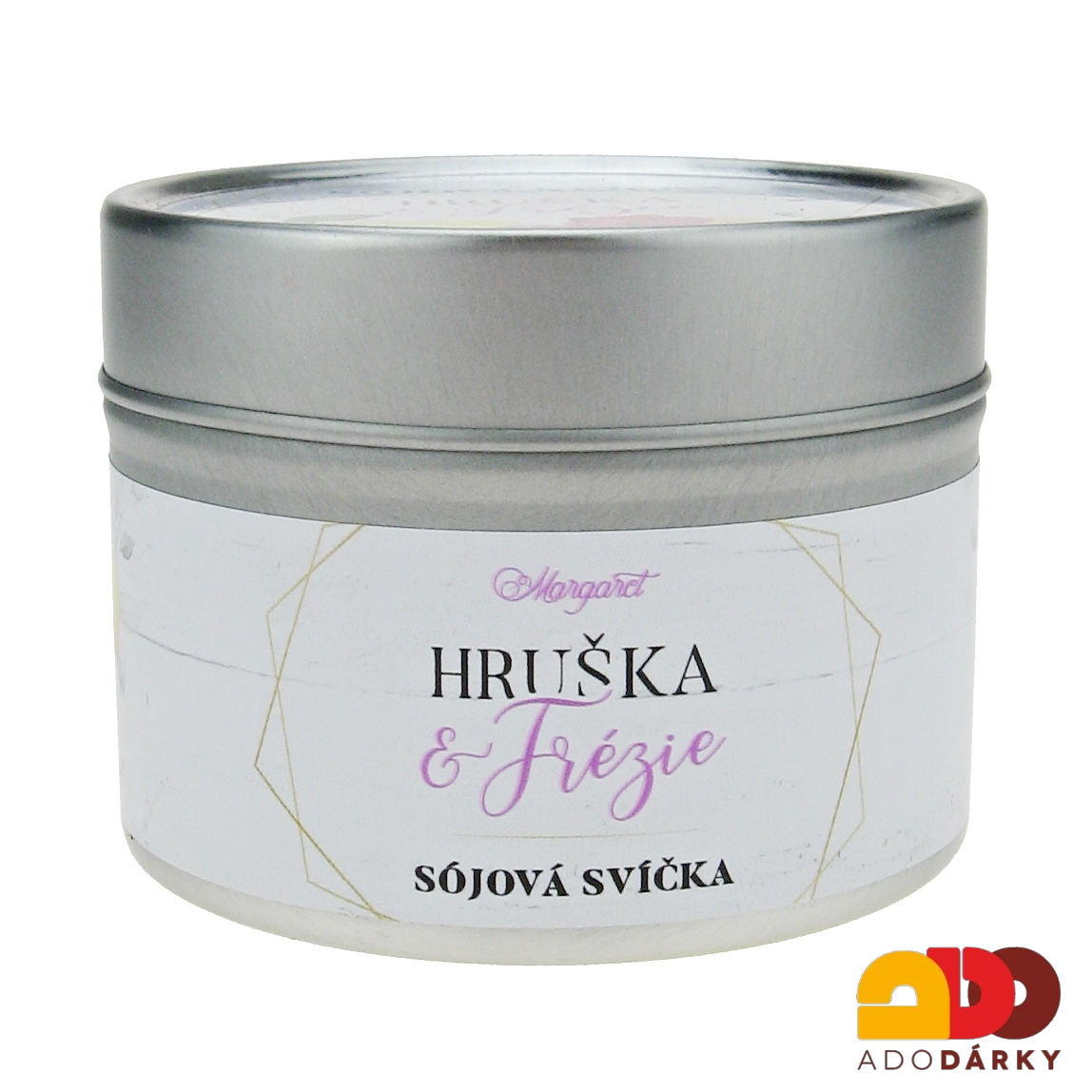 Sójová svíčka v plechové krabičce Hruška a frézie