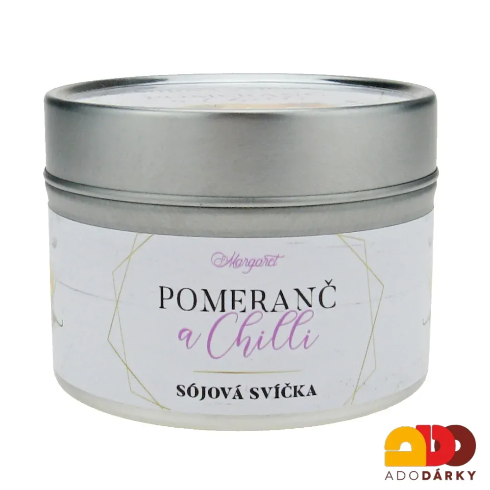Sójová svíčka v plechové krabičce Pomeranč a chilli