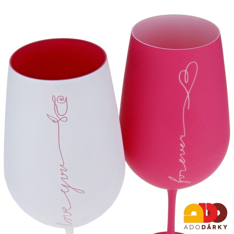 Sklenice na víno růžová a bílá LOVE  550 ml, sada 2 ks