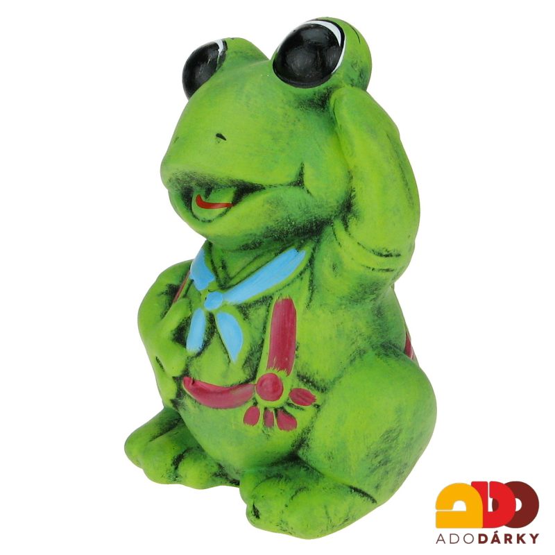 Pokladnička žába s modrým šátkem 16 cm