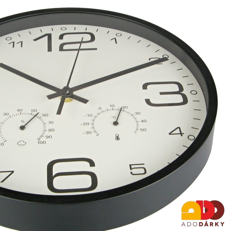 Hodiny černé s teploměrem a vlhkoměrem 30 cm