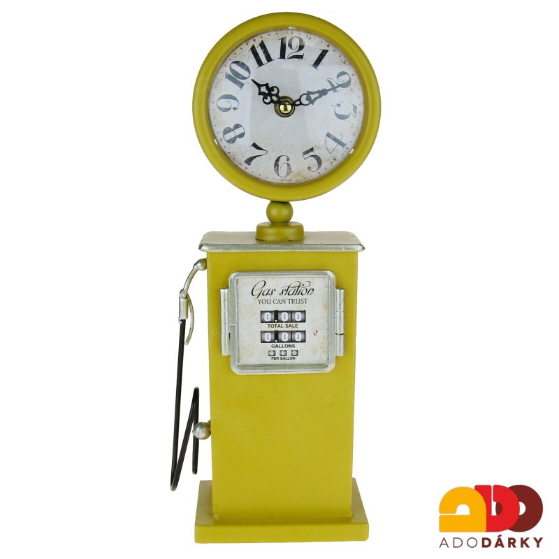 Hodiny stolní čerpací stanice žlutá 34 cm