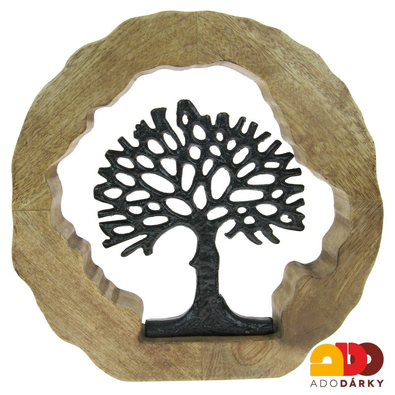 Kovový strom života ve dřevě 30 cm