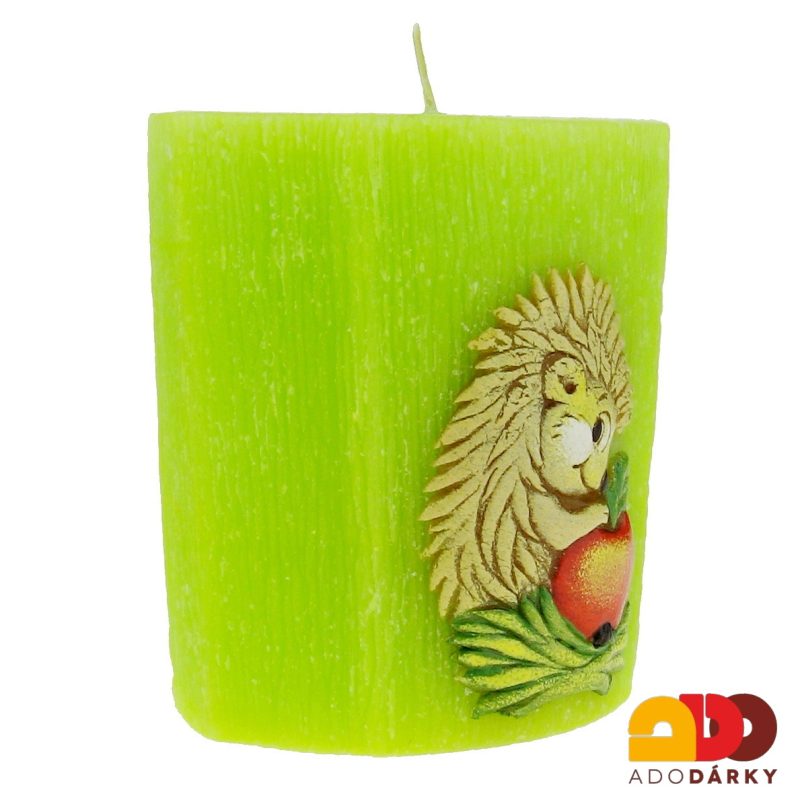 Svíčka ovál ježek zelená 8 cm