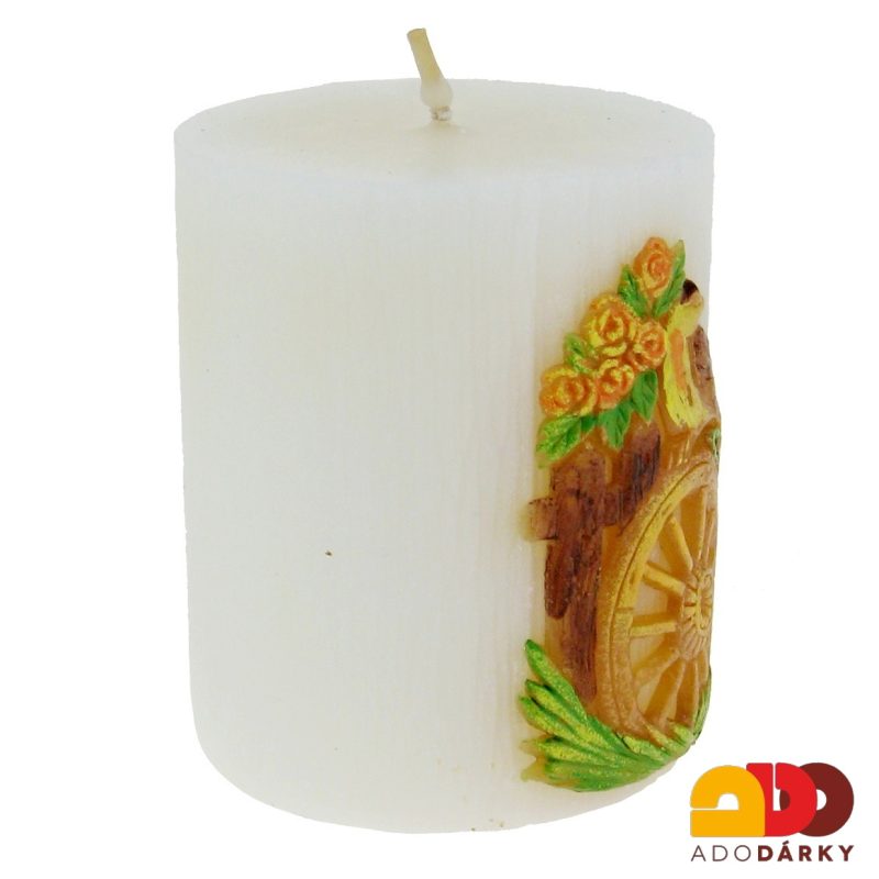 Svíčka ovál ptáček na kole bílá 8 cm