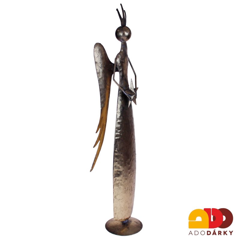Plechový anděl s korunkou a hvězdou 60 cm