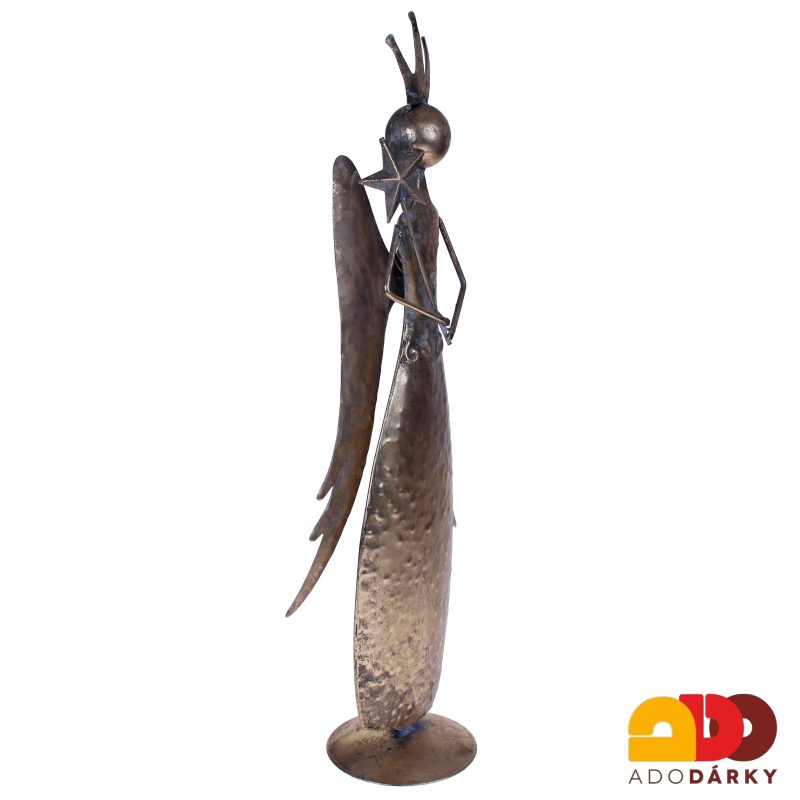 Plechový anděl s korunkou a hvězdou 49 cm