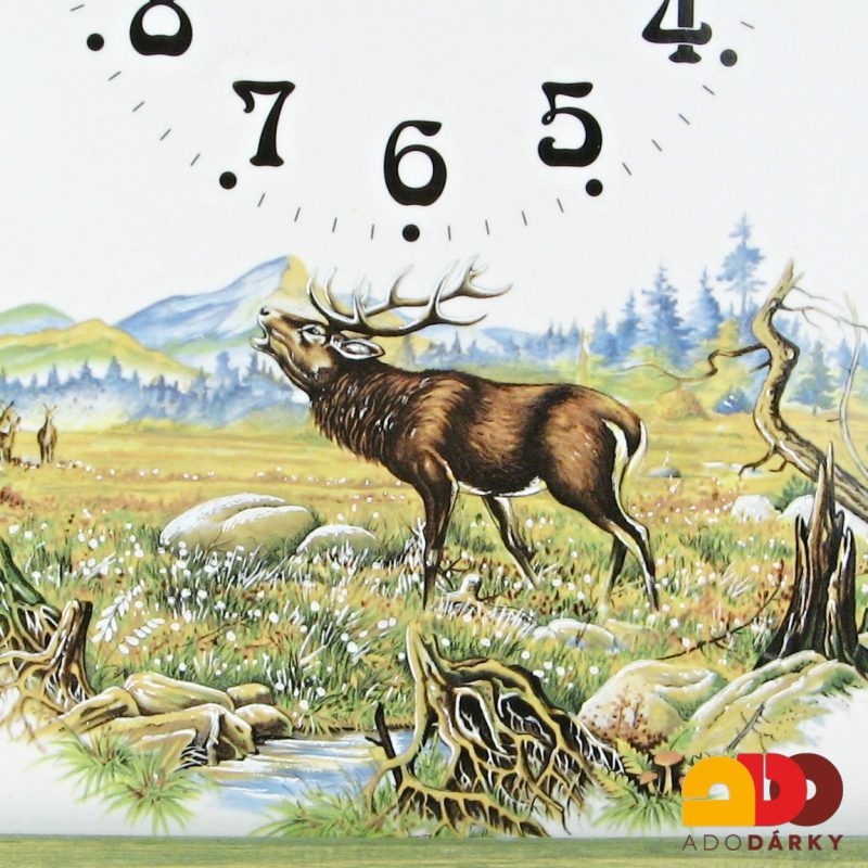 Porcelánové hodiny Lov - jelen 31 x 39 cm
