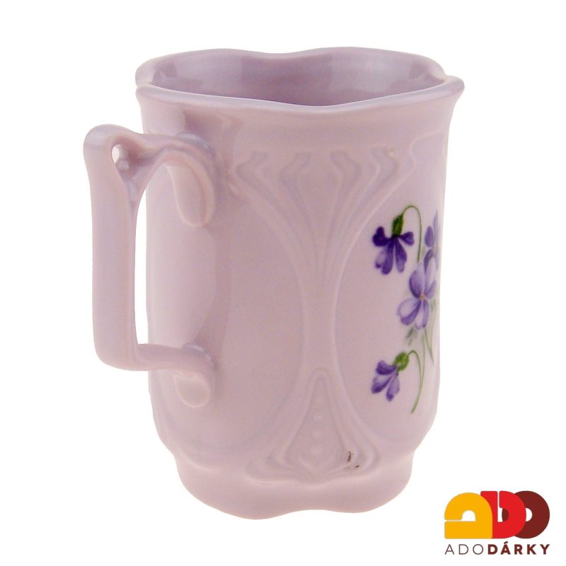 Hrnek růžový porcelán fialky 0,18 l