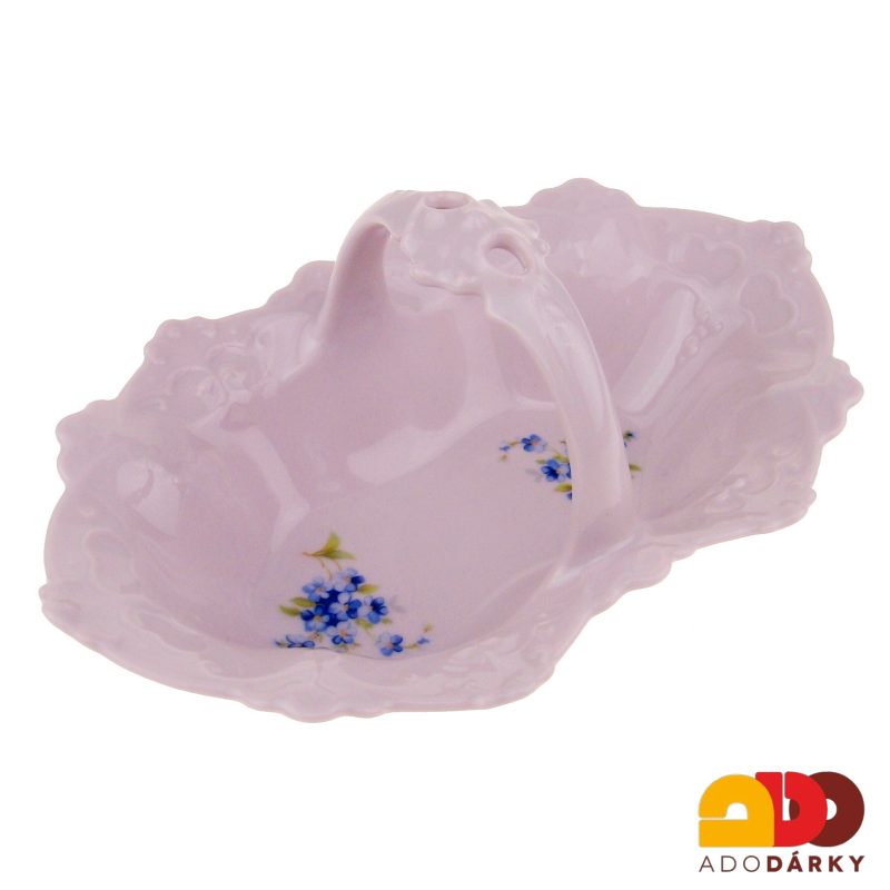 Košík růžový porcelán pomněnky 18,5 cm