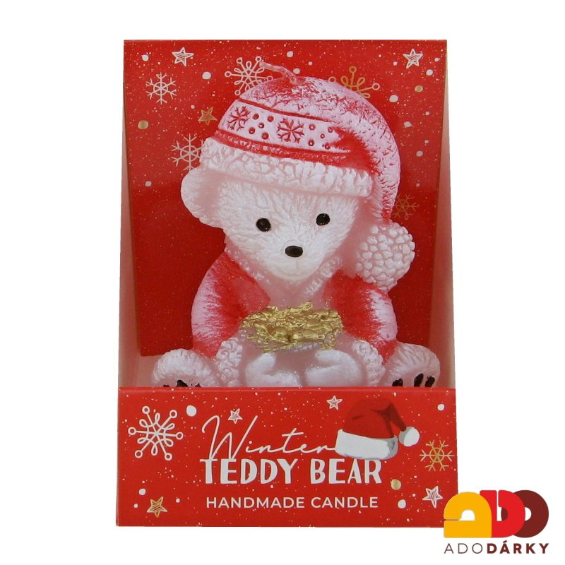 Svíčka medvídek v krabičce s dárečky 8,5 cm