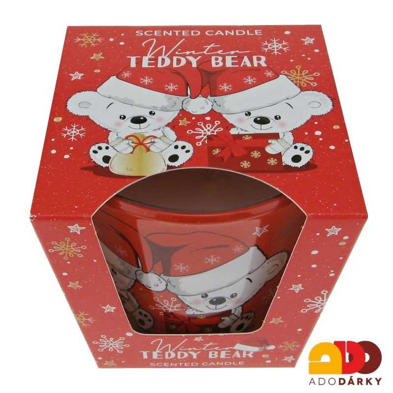 Svíčka ve skle Winter Teddy Bear Ø 9 x 8,5 cm