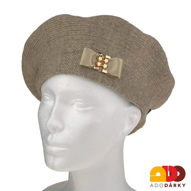 Kávový dámský baret s aplikací