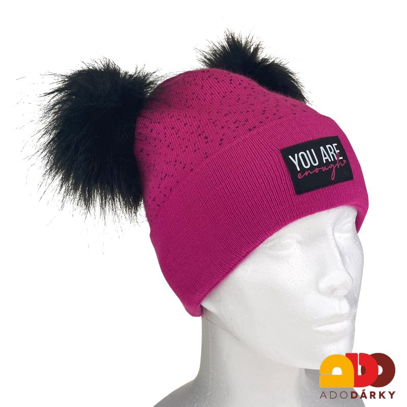 Dámská zimní čepice s dvěma bambulemi jasně růžová
