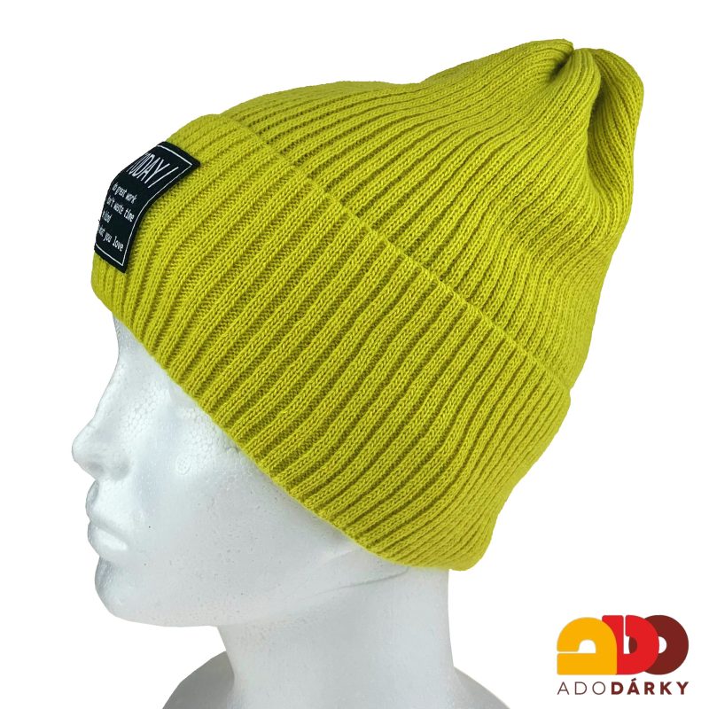 Dámská zimní čepice do špičky s nášivkou zelená