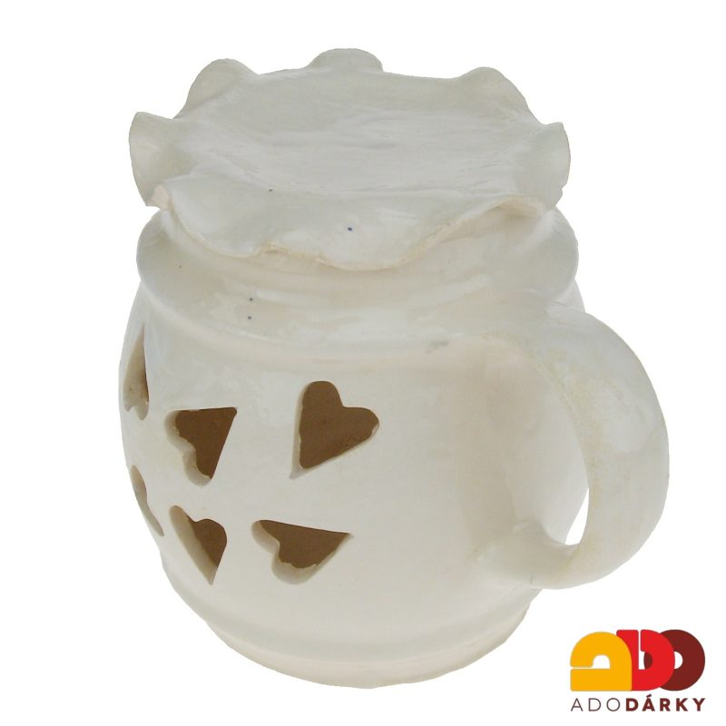 Aromalampa baňatá bílá se srdíčky 14 cm