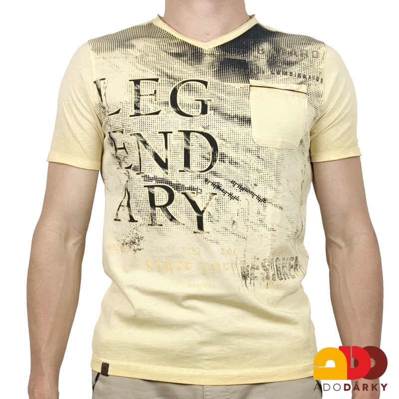 Pánské triko žluté s nápisem a kapsičkou