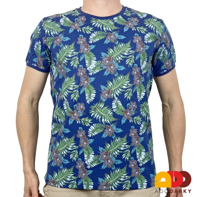 Pánské triko modré s listy