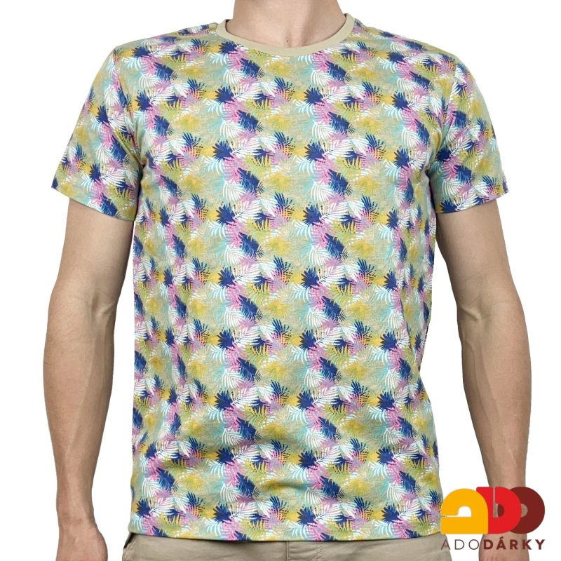 Pánské triko béžové s barevnými listy