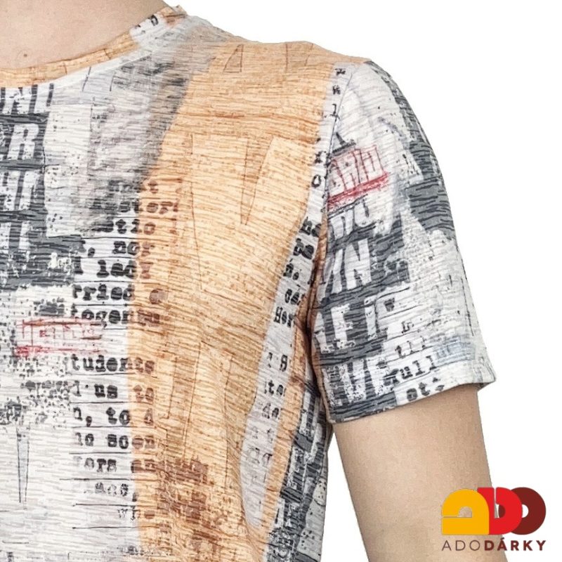 Pánské triko oranžovo šedé s nápisy