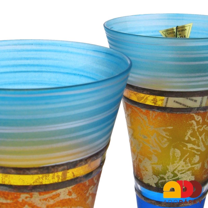 Sada dvou ručně zdobených fléten modro oranžovo zelené barvy 180 ml