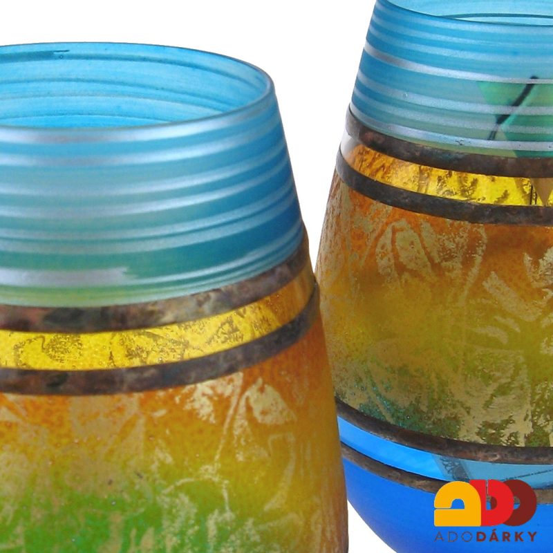 Sada dvou ručně zdobených číší modro oranžovo zelené barvy 250 ml
