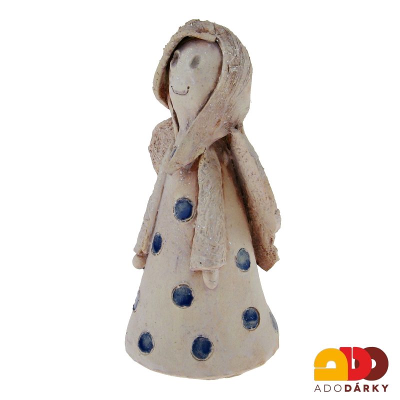 Keramický anděl s modrými tečkami 18,5 cm