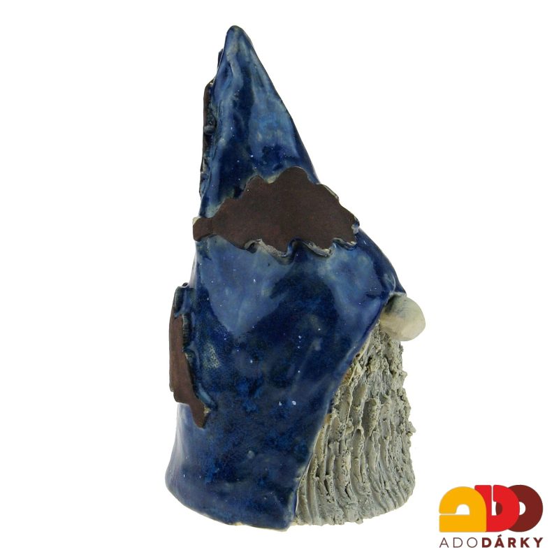 Keramický trpaslík modrý s listy 15,5 cm
