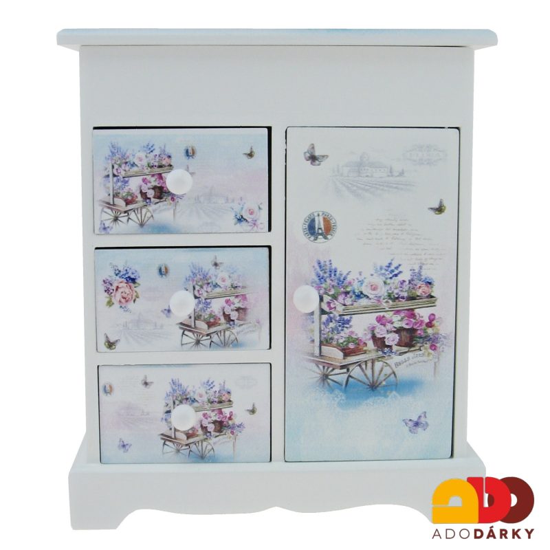 Šperkovnice - vozík s květy 16 x 19,5 x 8 cm