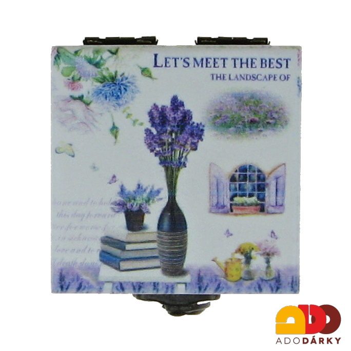 Šperkovnice dřevěná malá "Váza s levandulemi" 6,5 x 6,5 x 5 cm