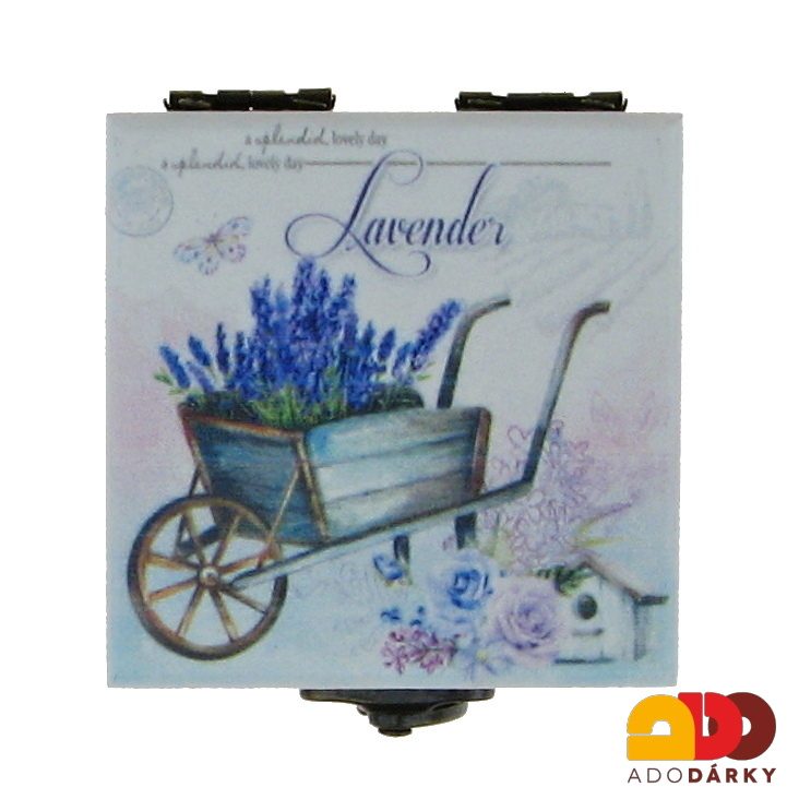 Šperkovnice dřevěná malá "Kolečka s levandulemi" 6,5 x 6,5 x 5 cm